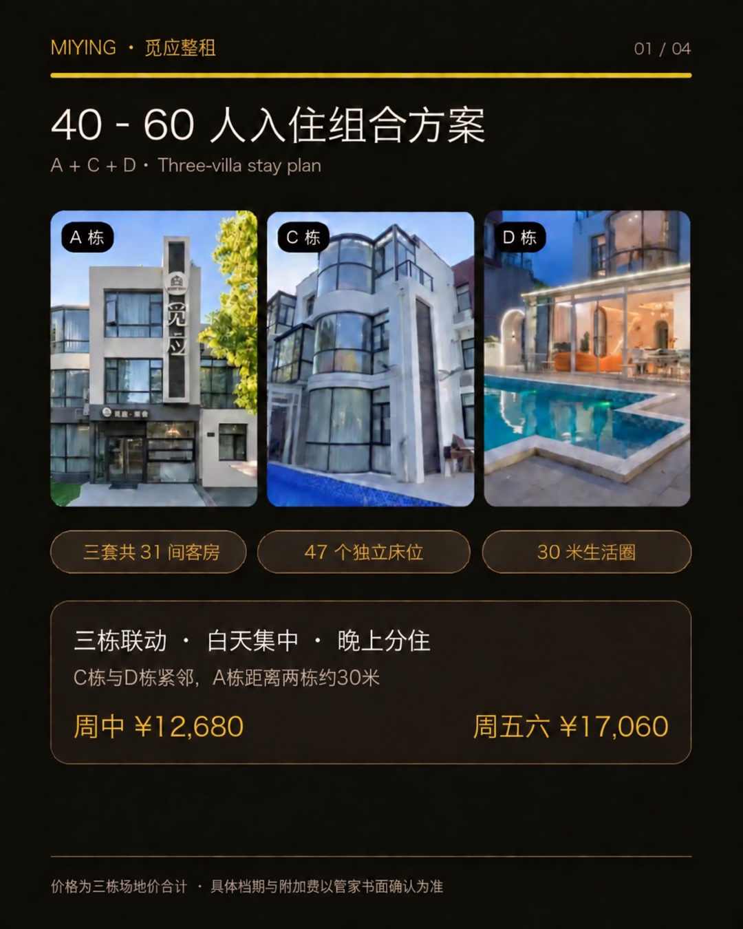A栋+C栋+D栋40至60人入住组合方案